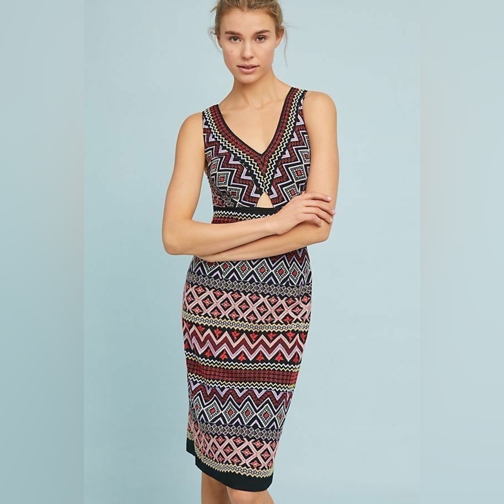Akemi & Kin Embroidered V Neck Midi Dress |‎ Anthropologie | size 4 - Picture 3 of 16
